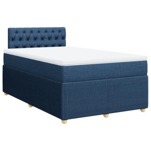 vidaXL Boxspringbett, Doppelbett mit LED Matratze Matratzenauflage, Bettgestell mit Lattenrost Kopfteil, Polsterbett Bett für Schlafzimmer, Blau 120x200cm Stoff