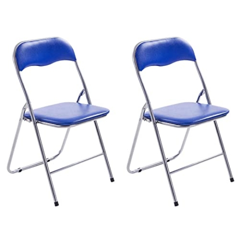 CLP 2er Set Klappstuhl Felix Gepolstert I Küchenstuhl Mit Metallgestell I Kunstleder PVC Sitz Gepolstert I Stühle Klappbar I Campingstühle, Farbe:blau/Silber