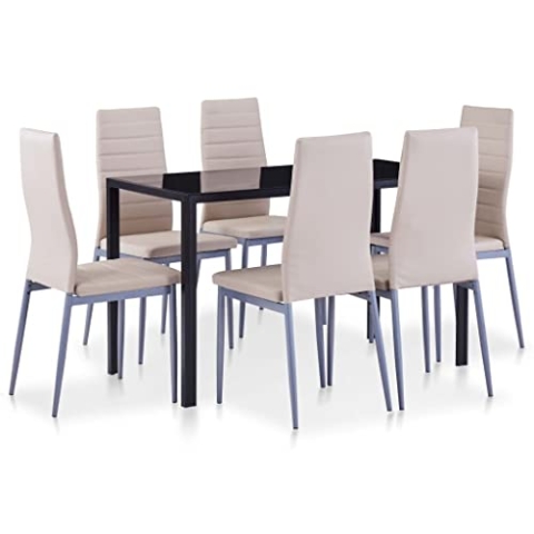 vidaXL Essgruppe 7-TLG. Esszimmertisch Esstischset Esszimmergarnitur Küchentisch Esszimmer Stuhl Tisch Sitzgruppe Esstisch mit 6 Stühlen Cappuccino-Braun
