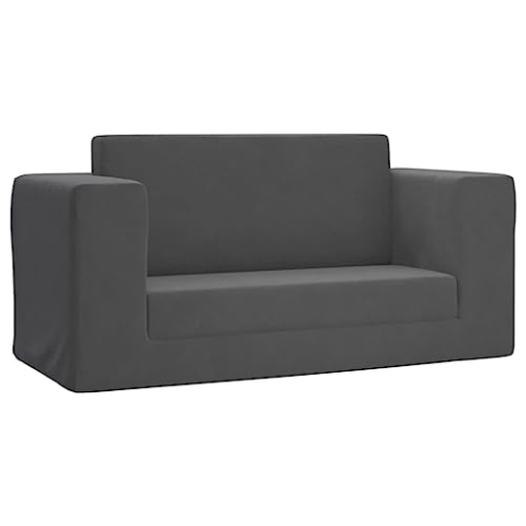 vidaXL Kinder Schlafsofa 2-Sitzer, 2-in-1 Kindersofa mit Schlaffunktion, Kindersessel Sofa Abnehmbarer Bezug, Kindercouch Couch Kindermöbel, Anthrazit Weicher Plüsch