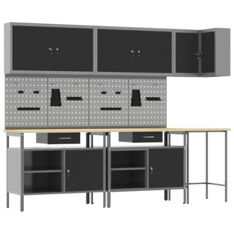 vidaXL Höhenverstellbarer Ecktisch mit Lochbrett und robustem Stahlrahmen für Garage Werkstatt - vielseitiger Stauraum - kompaktes Design - ideal zum Organisieren von Werkzeugen und kleinen