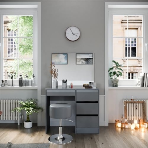 Vicco Schminktisch Sherry, Grau Hochglanz, 90 cm mit Hocker