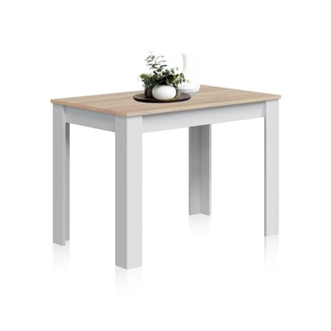 Habitdesign Fester Beistelltisch, ESS- oder Küchentisch, Finish in weiß und kanadischer Eiche, Modell Cloe, Maße: 109 cm (L) x 67 cm (T) x 78 cm (H)