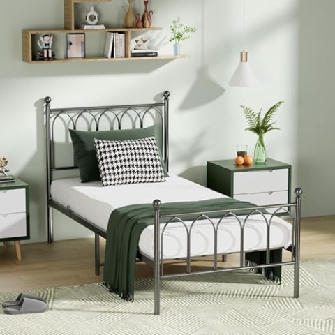 OKYION okwish Bettgestell 90x200cm mit Lattenrost Metallbett Doppelbett Schlafzimmerbett Einzelbettfür Schlafzimmer Gästezimmer Schwarz