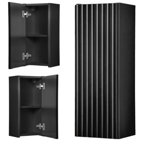 [en.casa] Hängeschrank Skelbolu Badezimmerschrank hängend Wandschrank mit Einer Tür gerillt Bad-Hängeschrank 57 x 20 x 19 cm Schwarz