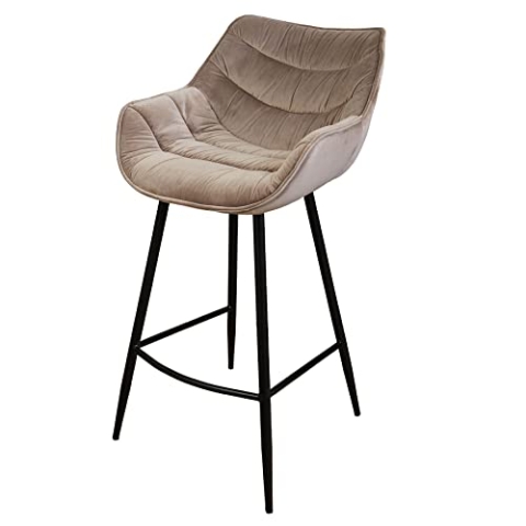 Riess Ambiente Retro Barhocker The Dutch Comfort Champagner Samt Barstuhl mit Fußablage Tresenstuhl Hausbar