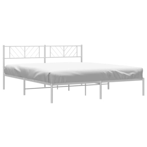 vidaXL Bettgestell, Bettrahmen mit Kopfteil Lattenrost Metall, Metallbett Bett für Schlafzimmer, Doppelbett Gästebett, Weiß 183x213cm