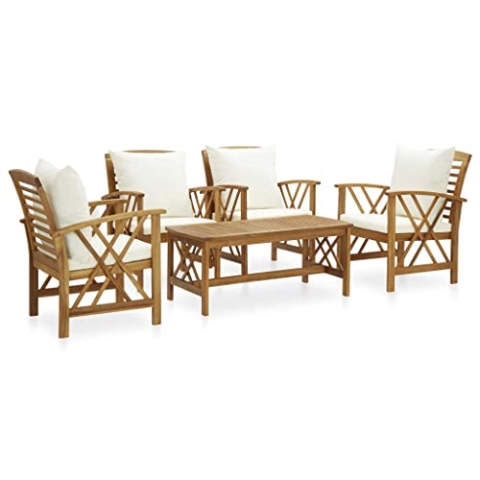 vidaXL Akazienholz Massiv Gartenmöbel 5-TLG. mit Auflagen Gartenstuhl Lounge Gartenset Sitzmöbel Sitzgruppe Gartengarnitur Stuhl Tisch Beistelltisch