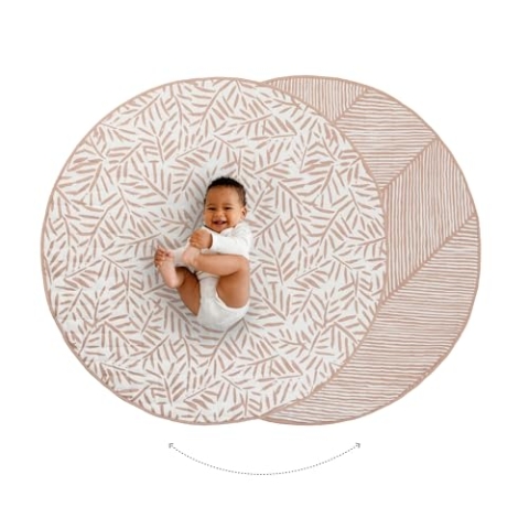 Toddlekind Krabbeldecke für Babys, Blattmuster, handgenäht, Baby-Spielmatte aus Bio-Baumwolle, 125 cm, Sea Shell/Zartpink