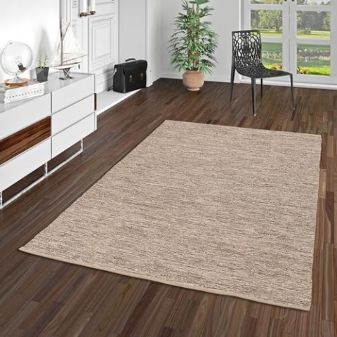 Pergamon Baumwolle Natur Kelim Teppich Easy Braun Meliert in 7 Größen