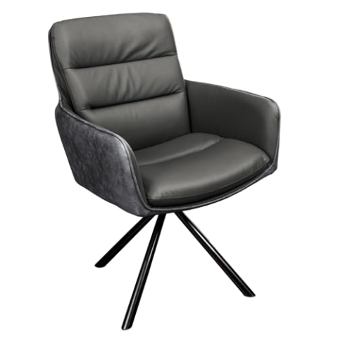 Riess Ambiente Drehbarer Stuhl Big George grau Echtleder Microfaser mit Armlehne Schwarze Metallbeine