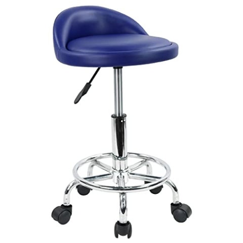KKTONER Rollhocker Bürostuhl Drehstuhl, höhenverstellbarer, Drehhocker mit niedriger Rückenlehne und Fußstütze, aus PU Leder Blau