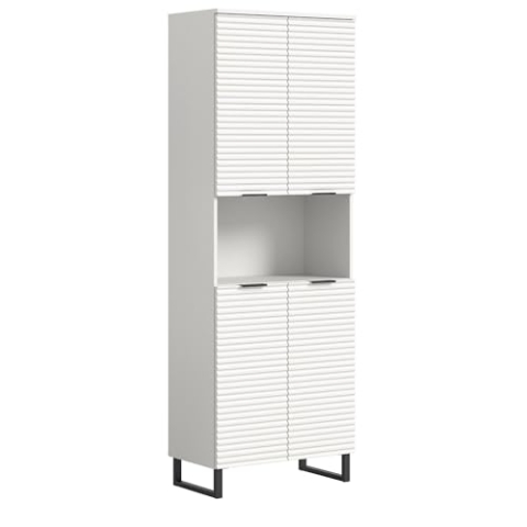 xonox.home Badezimmer Riff Hochschrank breit Schrank Badezimmerschrank in weiß ca. 70x193x34 cm auf schwarzen Kufen