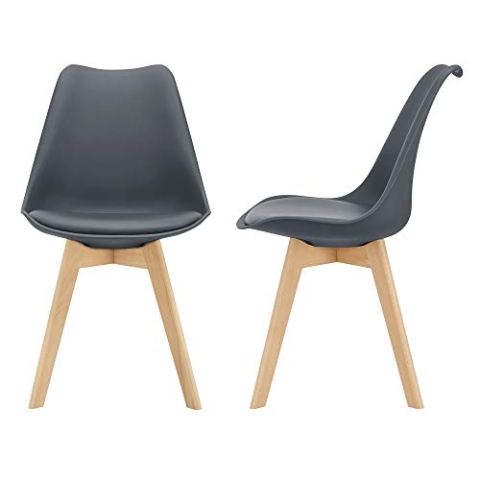[en.casa] 2er-Set Design Esszimmerstühle 'Fläten' 81 x 49cm Grau PU-Kunstleder Polsterstuhl Stühle Wohnzimmerstuhl Küchenstuhl