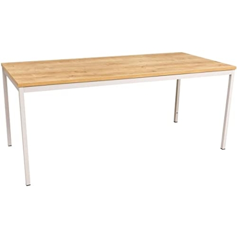 Furni24 Schreibtisch-Stahl 200x100x75cm, Eiche, TÜV/GS-Einfache Montage, Arbeitstisch, Bürotisch, Küchentisch, Esstisch, Druckertisch Büro-Möbel Arbeitszimmer Computertisch Gaming-Tisch Mehrzwecktisch