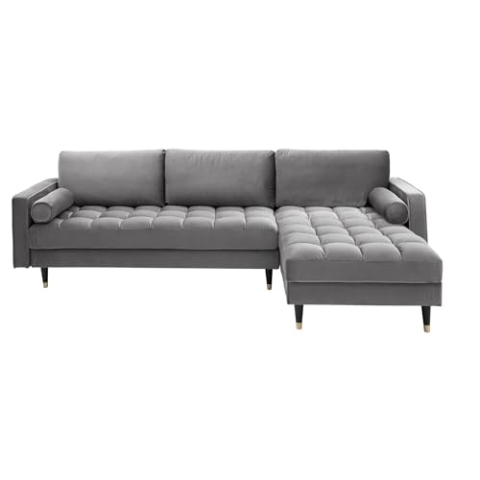 invicta INTERIOR Elegantes Ecksofa Cozy Velvet 260cm grau Samt Federkern 3er-Sofa Samtoptik Eckcouch Sofa Couch