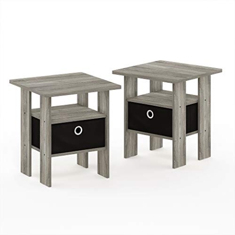 Furinno Andrey Beistelltisch Nachttisch mit Schublade, Französische Eiche/Schwarz, 2er-Set