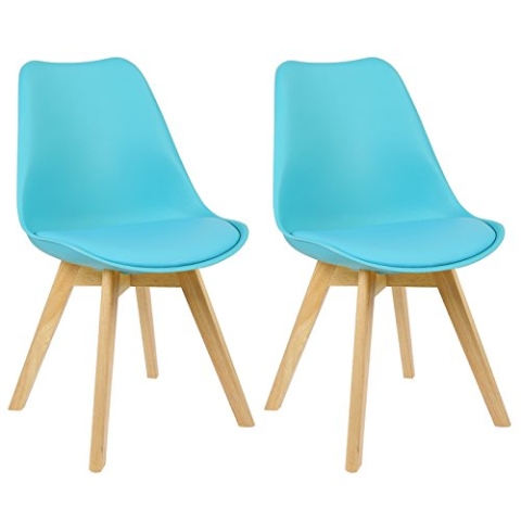 WOLTU Esszimmerstühle 2er Set, Skandinavische Küchenstühle, Wohnzimmerstuhl, Retro Design, Sitzfläche aus Kunstleder, Polsterstuhl Lehnstuhl,Massivholz Beine, Blau BH29bl-2