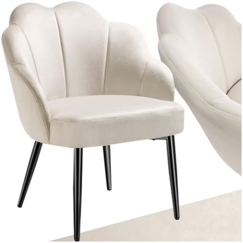 tectake® Cocktailsessel in Muschelform, Samt Stuhl mit Armlehne, Sessel Wohnzimmer, Loungesessel, Stühle Esszimmer, Relaxsessel, Sessel Schlafzimmer, Deko Zimmer, Lesesessel - créme/schwarz, 1 Stuhl