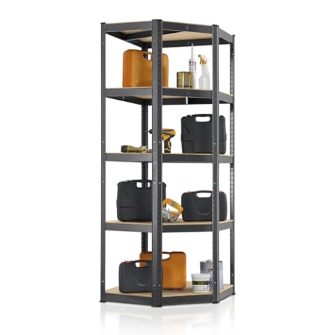Juskys Eckregal Lagerregal Corner Basic 180 x 70 x 40-70 cm (HxBxT) - 875 kg - 5 Böden - Metall verzinkt - Schwerlastregal Steckregal Kellerregal - Grau