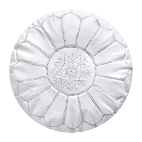 Poufs&Pillows Premium Echt Leder Pouf - Handgefertigt - Gefüllt geliefert - Ottoman, Sitzsack, Fußhocker (Weiß)