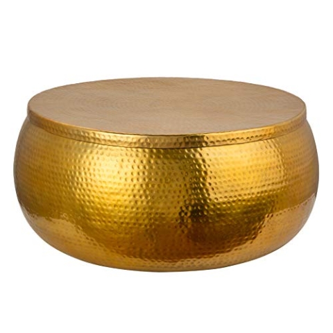 invicta INTERIOR Handgefertigter Couchtisch Orient Storage 70cm Gold Hammerschlag Design mit Stauraum Tisch Wohnzimmertisch