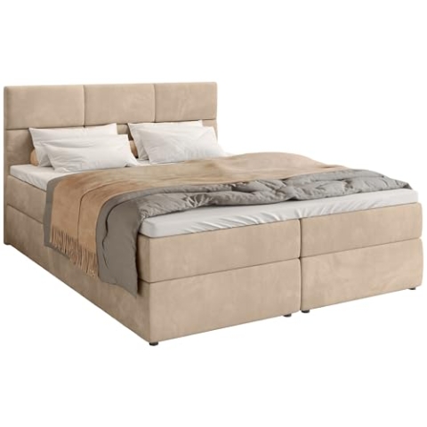 BROMARKT Boxspringbett mit Bettkasten Polsterbett mit Bonell-Matratze und Topper Doppelbett mit Stauraum Bett für Schlafzimmer gepolstertes Kopfteil Boston 180x200 Härtegrad H3 Samtstoff Beige