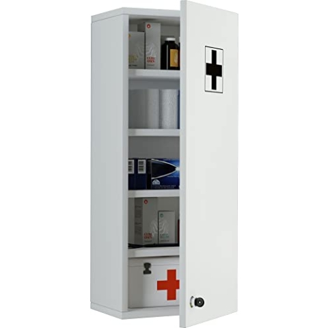 VCM Medizinschrank | Maße ca. H. 70 x B. 27 x T. 19 cm | Apothekerschrank abschließbar | hängend | Arzneischrank - Medasa L Weiß