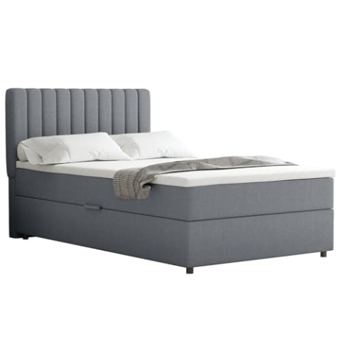 PANDA MÖBEL Boxspringbett Everest, 120x200, Polsterbett mit Bettkasten und Topper- dunkelgrau