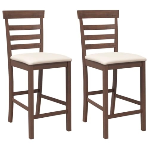 vidaXL Barhocker mit Kissen 2 STK. Braun Massivholz Gummibaum, Stuhl, Küchenhocker, Kneipenstuhl, Bistrostuhl, Restaurantstuhl, Tresenstuhl