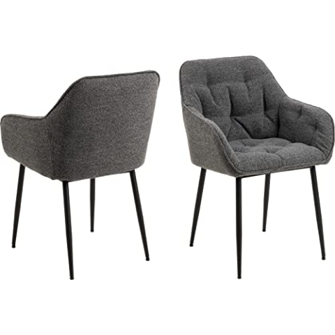AC Design Furniture Bentley Armlehn-Esszimmerstühle mit Rückenlehne 2er-Set, Gepolsterter Esszimmerstuhl, Gepolsterter Stoffsitz in anthrazit mit Schwarzen Metallbeinen, Home Office Stuhl