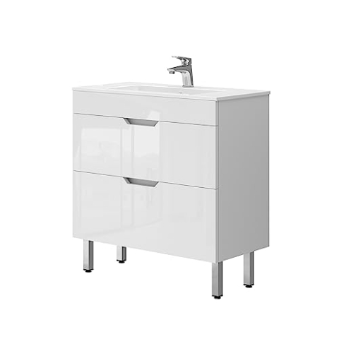 Vicco Badmöbel-Set Clayton, Weiß Hochglanz, 2 Teile, Unterschrank 80 cm