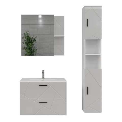Vicco Badmöbel-Set Irma, Weiß/Weiß Hochglanz, 4 Teile