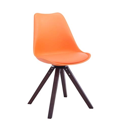 CLP Retrostuhl Troyes Square Mit Kunstlederbezug Und Hochwertiger Polsterung I 360° Drehbarer Stuhl Mit Schalensitz Und Massiven Holzbeinen, Farbe:orange, Gestell Farbe:walnuss