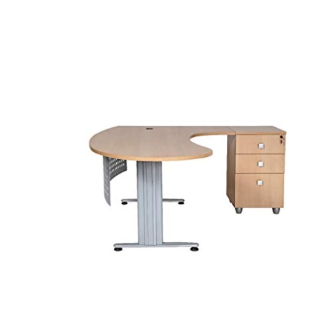 Furni24 Schreibtisch Chefschreibtisch Schreibtisch Winkeltisch PC Tisch Moderner Bürotisch Computertisch mit großer Arbeitsfläche Gela Buche Dekor rechts gewinkelt Ink.Beistellcontainer mit Schubladen