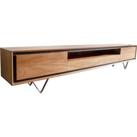 DELIFE TV-Board Stonegrace Akazie Natur 240 cm 2 Türen 1 Fach 2 Schübe Steinfurnier V-Fuß