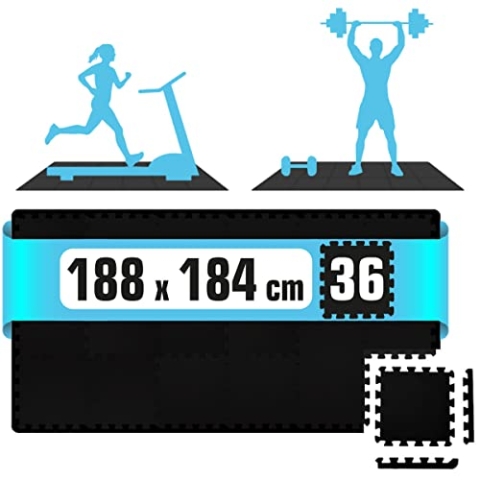 eyepower 3.5qm Bodenschutzmatte Fitness - 36 Bodenplatten 30x30 - Homegym Fitnessmatte - Bodenmatten Fitnessraum Fitnessgerät Dämmmatte für Laufband Fahrrad Rudergerät Crosstrainer Sportmatte Outdoor