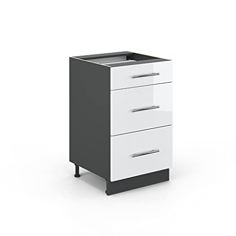 Vicco Küchenunterschrank Fame-Line, Weiß Hochglanz/Anthrazit, 50 cm ohne Arbeitsplatte