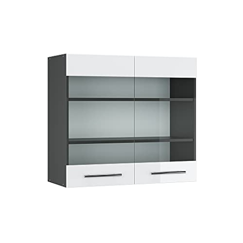 Vicco Küchenglasschrank Fame-Line, Glashängeschrank, Weiß Hochglanz/Anthrazit, 80 cm
