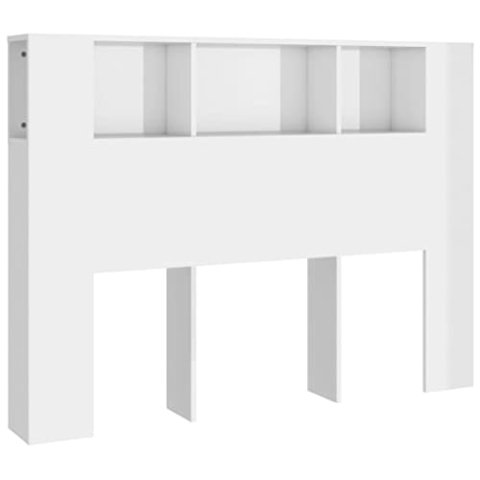vidaXL Bett Kopfteil mit Ablagen und Regal - Wand-Kopfteil Bücherregal Betthaupt für Schlafzimmer - Hochglanz-Weiß 140x18,5x104,5cm