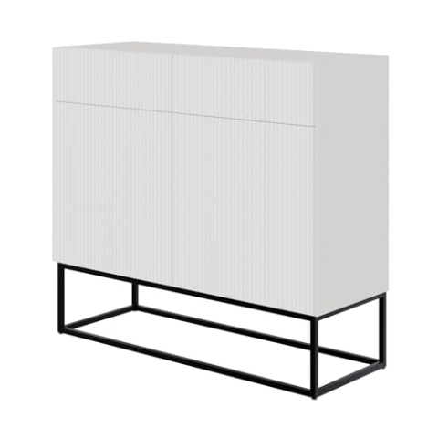 Selsey Kommode Schrank Aufbewahrungsschrank 100 cm Mit 2 Schubladen Und 2 Türen Weiß Schwarze Beine Veldio