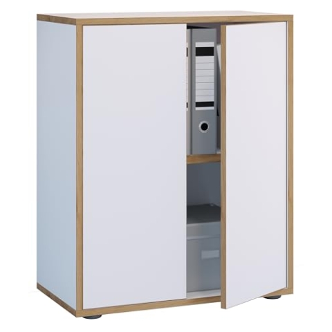 VCM Holz Büroschrank Ordner Aktenschrank Büromöbel Schrank Salia 2-Fach Breite 60 cm Drehtüren Weiß