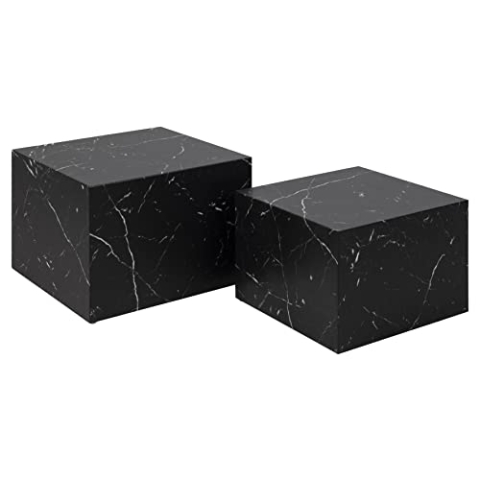AC Design Furniture Dicte quadratischer Couchtisch 2er-Set, Schwarz mit Marmoroptik, Eleganter Wohnzimmertisch, Beistelltisch für Wohnzimmer, B: 58 x H: 40 x T: 58 cm und B: 50 x H: 33 x T: 50 cm