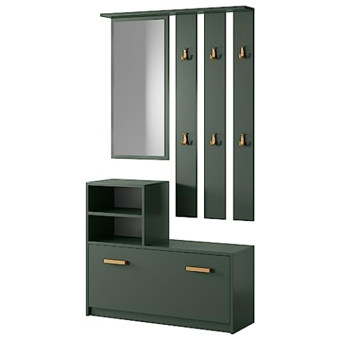 Selsey Flurgarderoben Set Garderobe Flur Wandgarderobe Garderobenpaneel Schuhregal Spiegel Regal Garderobenset Flaschengrün Mit Goldenen Griffen Yesfir