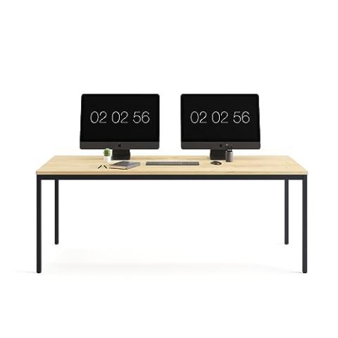 furni24 Schreibtisch-Stahl 160x80x75cm, Eiche, TÜV/GS-Einfache Montage, Arbeitstisch, Bürotisch, Küchentisch, Esstisch, Druckertisch Büro-Möbel Arbeitszimmer Computertisch Gaming-Tisch Mehrzwecktisch