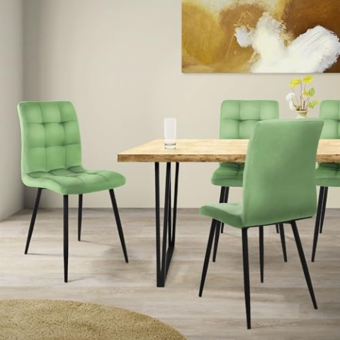 ML-Design Esszimmerstühle 4er Set, Salbei, Küchenstuhl mit Samtbezug, Wohnzimmerstuhl mit Rückenlehne, Polsterstuhl mit Metallbeinen, Ergonomischer Stuhl für Esstisch, Esszimmerstuhl Küchenstühle
