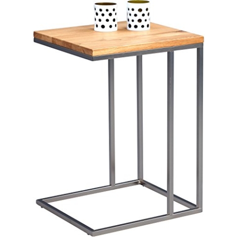 M2 Kollektion Beistelltisch Finn, Gestell Metall Edelstahloptik, Deckplatte Wildeiche massiv geölt, 22mm, stabverleimt