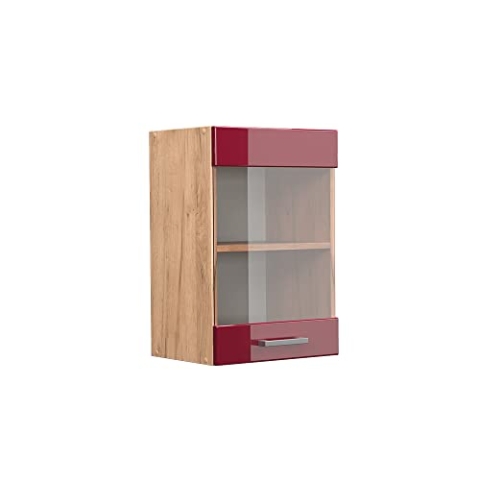 Vicco Küchenglasschrank R-Line, Bordeaux Hochglanz/Goldkraft Eiche, 40 cm