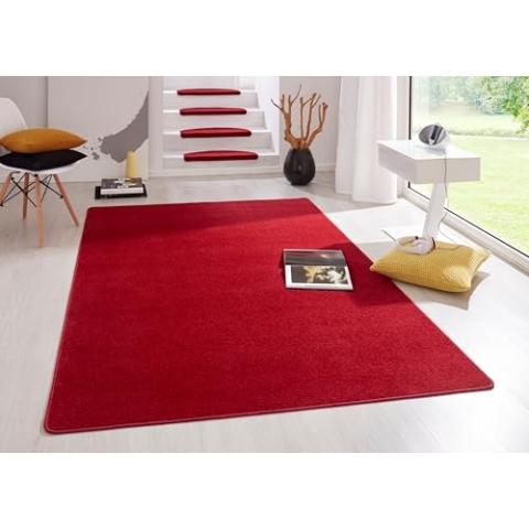 Hanse Home Indoor Teppich Fancy – Wohnzimmerteppich einfarbig Modern Velours Teppich für Esszimmer, Wohnzimmer, Kinderzimmer, Flur, Schlafzimmer, Küche – Rot, 160x240cm