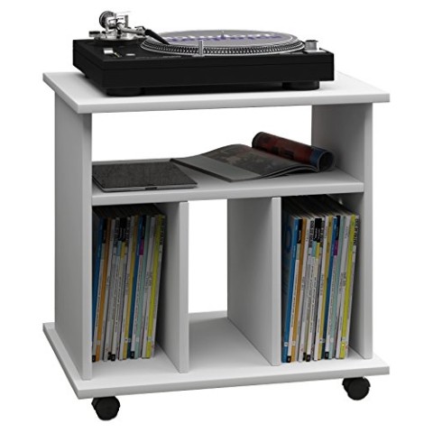 VCM Holz Media-Regal | Regal mit Rollen | Maße: H. 59 x B. 60 x T. 45 cm - Retal Weiß